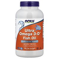 Ultra Omega 3-D + Vitamin D3 600 EPA / 300 DHA 180 рыбных капсул (Now Foods)