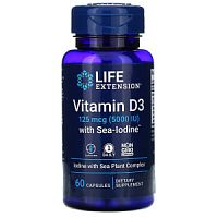 Vitamin D3 5000 IU with Sea-Iodine (Витамин Д-3 плюс Йод) 60 капсул (Life Extension)