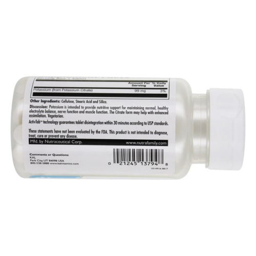 Potassium Citrate 99 мг (Цитрат калия) 100 таблеток (KAL) фото 3 Potassium Citrate 99 мг (Цитрат калия) 100 таблеток (KAL) фото 3