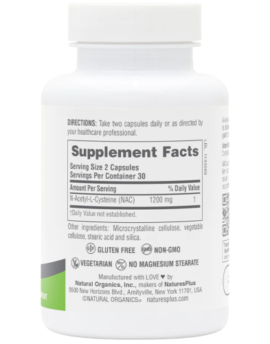 NAC 1200 mg Pro N-Acetyl-L-Cysteine (N-Ацетил-L-Цистеин 1200 мг) 60 капсул (NaturesPlus) фото 2