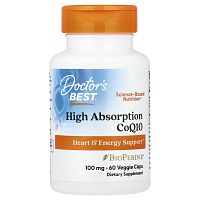CoQ10 (коэнзим Q10 с высокой степенью усвоения с BioPerine) 100 мг 60 вег капсул (Doctor`s Best)
