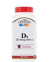 Vitamin D3 Витамин D3 125 мкг (5000 МЕ) 360 таблеток (21st Century)