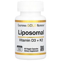 Liposomal Vitamin D3+K2 (Липосомальный витамин D3+K2) 60 вег капсул (California Gold Nutrition)