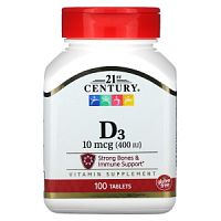 Vitamin D3 Витамин D3 10 мкг (400 IU) 100 табл (21st Century) срок 11.2023