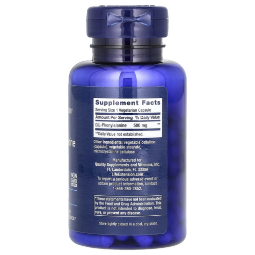 D, L-Phenylalanine 500 мг (D, L-фенилаланин) 100 вег капсул (Life Extension) фото 2