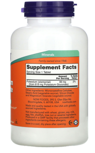 Potassium Gluconate 99 мг (Калий Глюканат) 250 таб (Now Foods) фото 2