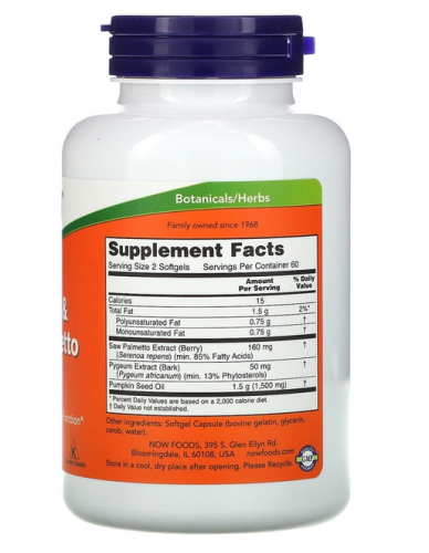 Pygeum & Saw Palmetto 120 мягких капсул (Now Foods) фото 3
