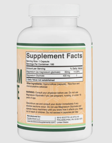 Magnesium Glycinate 400 мг 180 капсул (Double Wood) фото 2