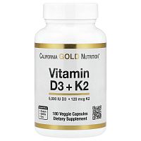 Vitamin D3 + K2 5000 IU / 120 мкг 180 капсул (California Gold Nutrition)
