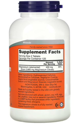 Magnesium Citrate 200 мг (Цитрат Магния) 250 таблеток (Now Foods) фото 2