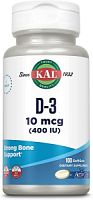 Vitamin D-3 10 mcg (400 IU) ActivGels Витамин Д-3 50 мкг (400 МЕ) 100 гелевых капсул (KAL)