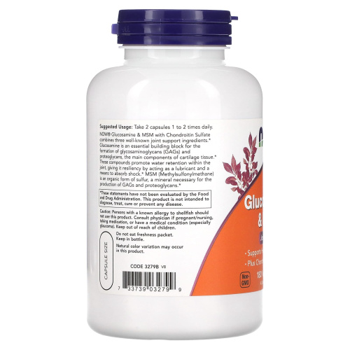 Хондропротектор Glucosamine & MSM 180 вег капсул (Now Foods) фото 2