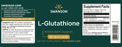 L-Glutathione 250 mg (L-Глутатион 250 мг) 60 вег капсул (Swanson) фото 2 L-Glutathione 250 mg (L-Глутатион 250 мг) 60 вег капсул (Swanson) фото 2