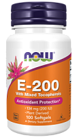 Vitamin E-200 with Mixed Tocopherols (Витамин Е смешанные токоферолы) 100 мягких капсул (Now Foods)