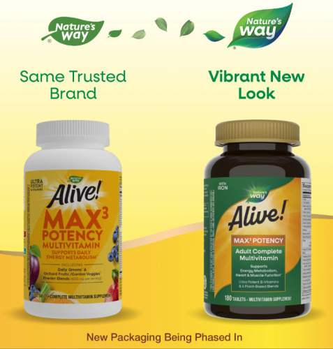 Alive! Max3 Potency (мультивитаминны с железом) 180 таблеток (Nature's Way) фото 4