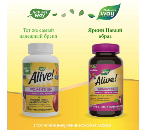 Alive! Women’s 50+ Complete Multivitamin (витамины для женщин старше 50 лет) 110 табл (Nature's Way) фото 3