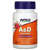 A&D 10.000/400 МЕ (витамины А и Д) 100 жел капсул (Now Foods)