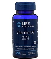 Vitamin D3 25 mcg (1000 IU) Витамин Д3 25 мкг (1000 ME) 250 капсул (Life Extension)