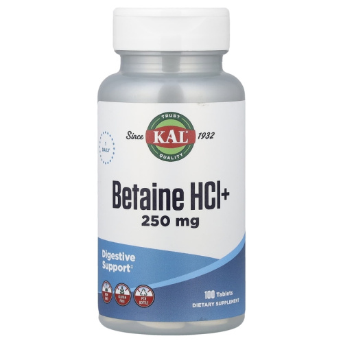 Betaine HCl+ 250 мг (Бетаин) 100 таблеток (KAL)