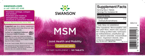 MSM 1500 mg (Метилсульфонилметан 1500 мг) 120 таблеток (Swanson) фото 2 MSM 1500 mg (Метилсульфонилметан 1500 мг) 120 таблеток (Swanson) фото 2