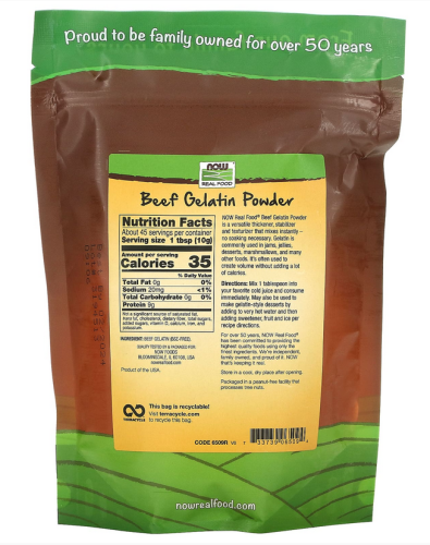 Beef Gelatin Powder (Коллаген говяжий) 454 г (Now Foods) фото 3