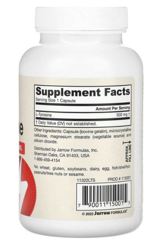 L-Tyrosine (L-тирозин) 500 мг 100 капсул (Jarrow Formulas) фото 3