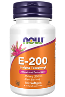 Vitamin E-200 (Витамин Е как ацетат d-альфа-токоферола) 100 мягких капсул (Now Foods)