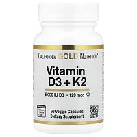 Vitamin D3 + K2 5000 IU / 120 мкг 60 капсул (California Gold Nutrition)