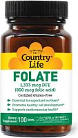Folate 1,333 mcg DFE (800 mcg folic acid) 100 таблеток (Country Life)