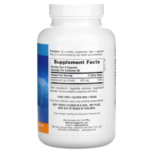 Magnesium Citrate KalmAssure (Магний цитрат) 420 мг 240 капсул (NaturesPlus) фото 2