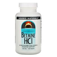 Betaine HCL 650 мг (Бетаин Гидрохлорид) 180 таблеток (Source Naturals) 