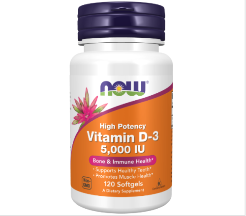 Vitamin D-3 5000 IU (125 mcg) Витамин Д-3 5000 МЕ (125 мкг) 120 мягких капсул (Now Foods)