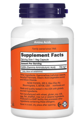 GABA 750 мг (ГАМК) 100 вег капсул (Now Foods) фото 2