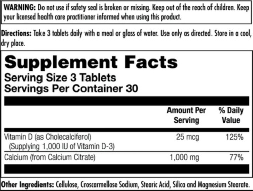Calcium Citrate D-3 1000 мг 90 таблеток (KAL) фото 4
